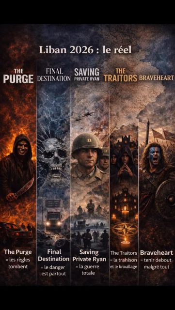 Tu as peut-être déjà vu The Purge, Final Destination, Saving Private Ryan, The Traitors… et Braveheart.

Petit exercice.
Prends les cinq.
Mets-les ensemble.
Sur un seul écran.

Les règles tombent.
Le danger est partout.
La guerre vient de partout.
La trahison brouille tout.
Et malgré tout, des humains tiennent debout.

Tu l’as ?
Bien.

Maintenant, enlève l’écran.
Et là, tu commences à comprendre
un peu du Liban en direct.

Ici, au Canada,
beaucoup de personnes grandissent
dans un cadre construit autour du respect,
de la sécurité,
de la dignité humaine,
de l’inclusion,
de l’équité.

Il y a aussi un travail de fond, important,
pour reconnaître ce qui a été fait aux Premiers Peuples,
et pour essayer d’avancer
avec plus de vérité,
de justice
et de responsabilité.

Et c’est précieux.

Mais cela rend aussi presque inimaginable
l’idée que certaines horreurs
puissent vraiment exister
à une telle échelle.

Pas contre une personne.
Pas contre dix.
Pas contre cent.
Pas contre mille.

Mais contre des centaines de milliers d’êtres humains.

Dans un tel cadre moral,
on croit que cela appartient aux films…
aux chapitres les plus sombres de l’histoire…
à quelque chose que l’humanité
aurait dû dépasser.

Que les leçons avaient été apprises.
Que « plus jamais »
voulait vraiment dire « plus jamais ».

Et pourtant,
c’est bien réel.

#làtusais #war #lebanon #movies #real