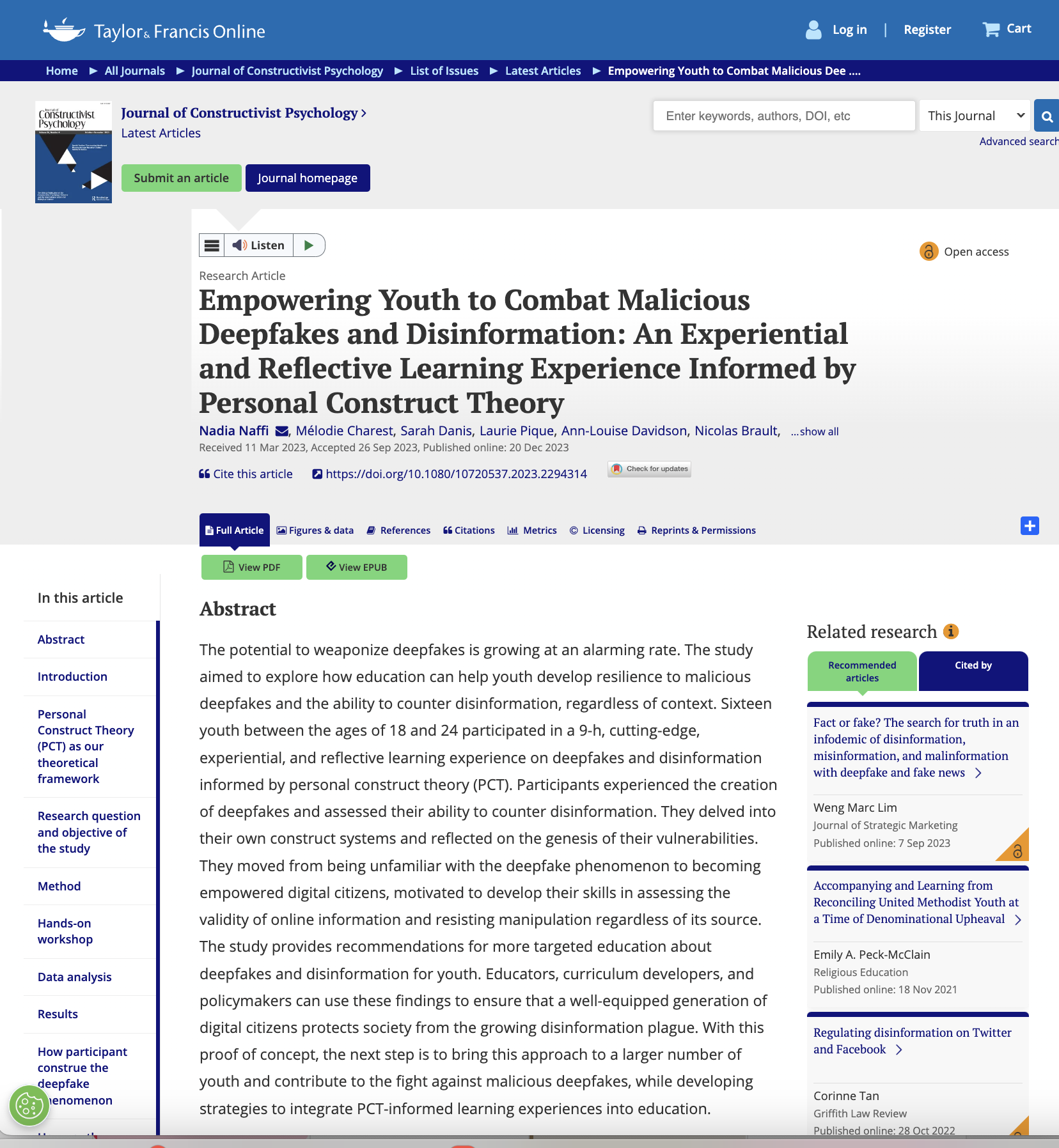 Empowering Youth to Combat Malicious
Deepfakes and Disinformation